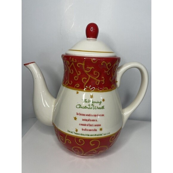 Dayspring Holiday NIB Christmas Teapot the meaning of the Christmas Wreath - Picture 4 of 12